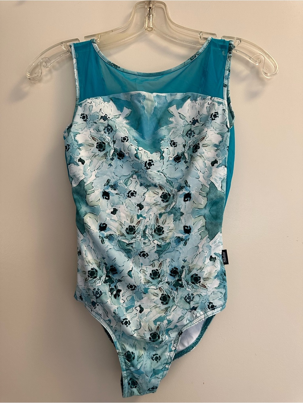 Nikolay Floral Teal Mesh Yoke Leotard
